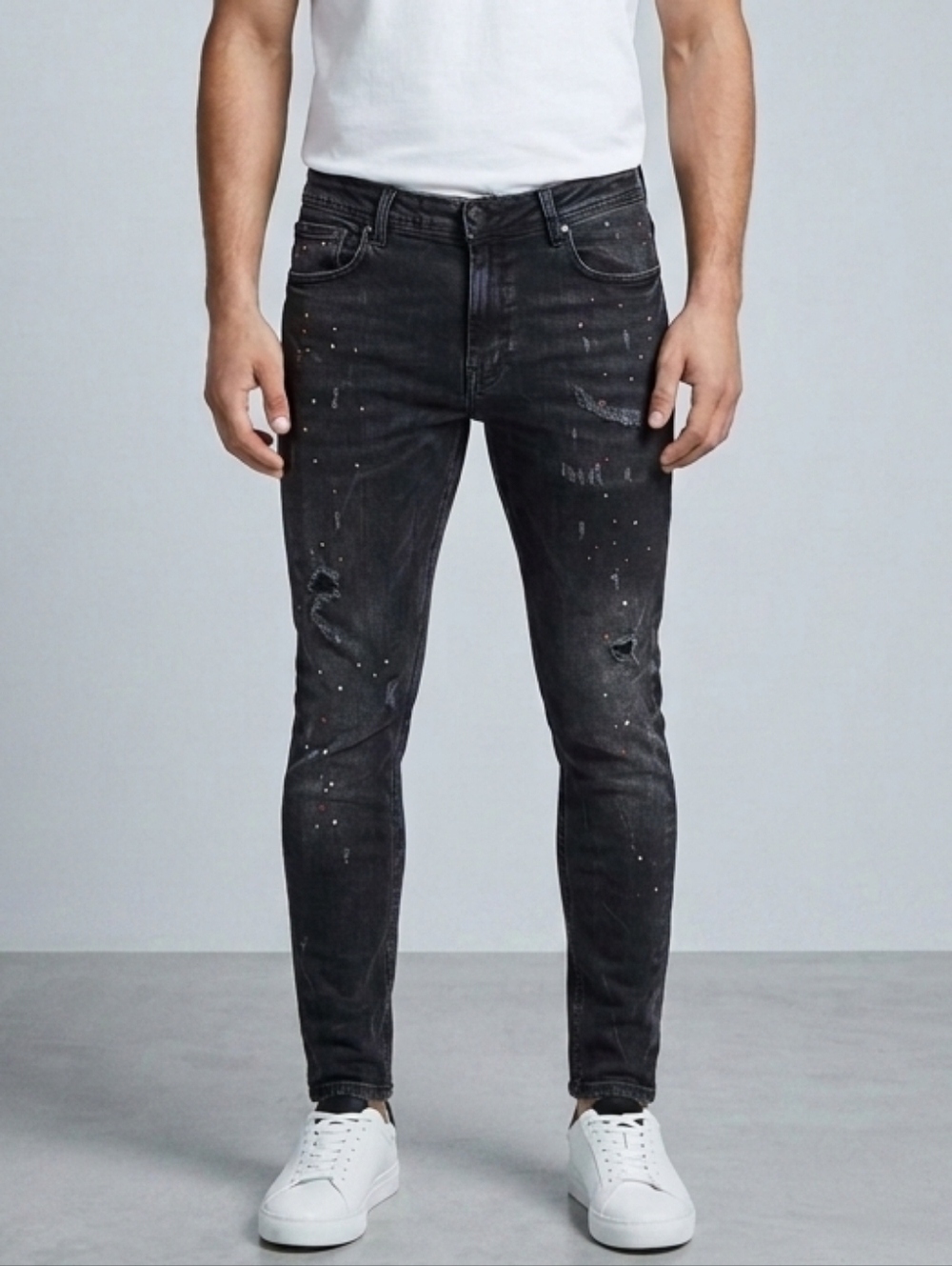 Zara Black Skinny Jeans with Paint-Splatter Detail Size 34